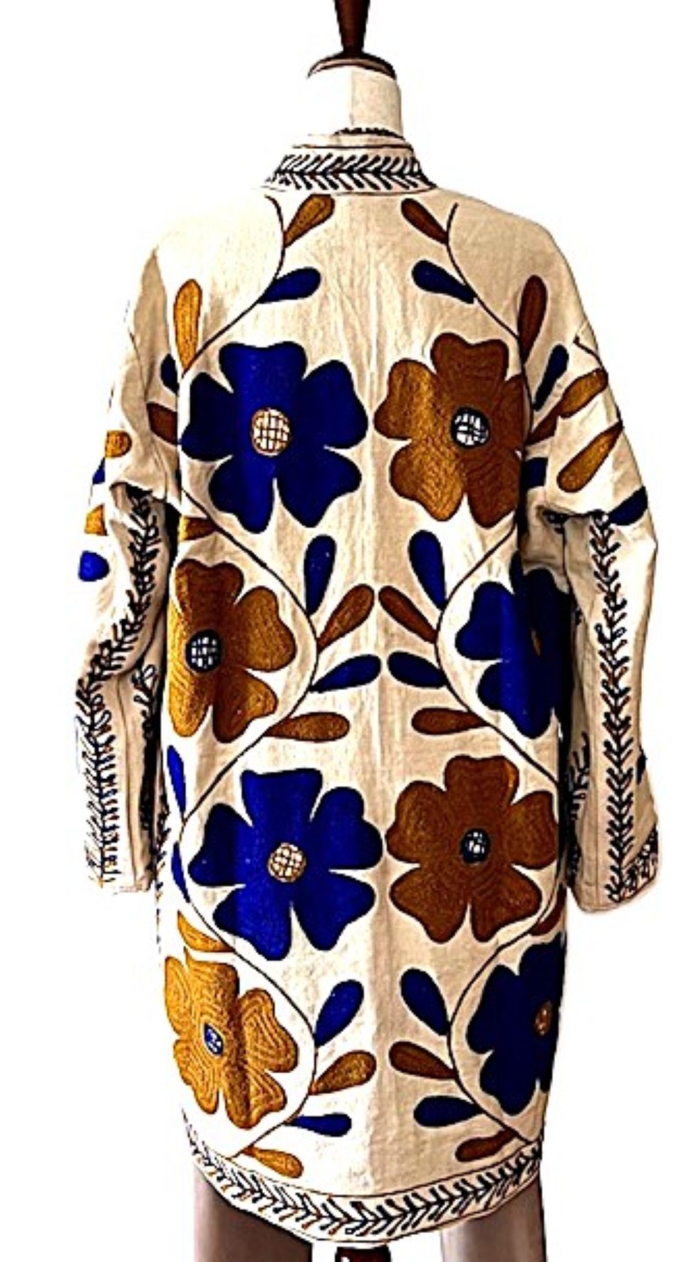 Jacket - Wearable Art In This Embroidered, Fully Reversible Boho Kimono: Handmade (Blue, Brown)