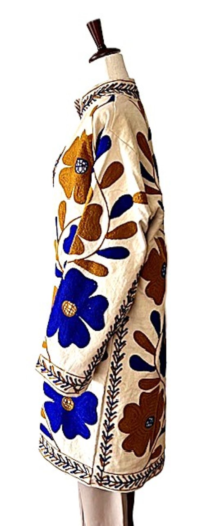 Jacket - Wearable Art In This Embroidered, Fully Reversible Boho Kimono: Handmade (Blue, Brown)
