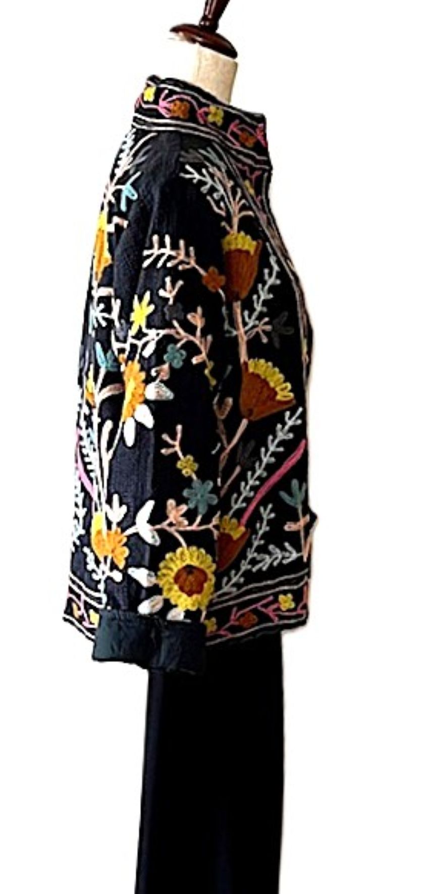 Jacket: Handmade Suzani Embroidered Cotton Jacket, Reversible (Black)