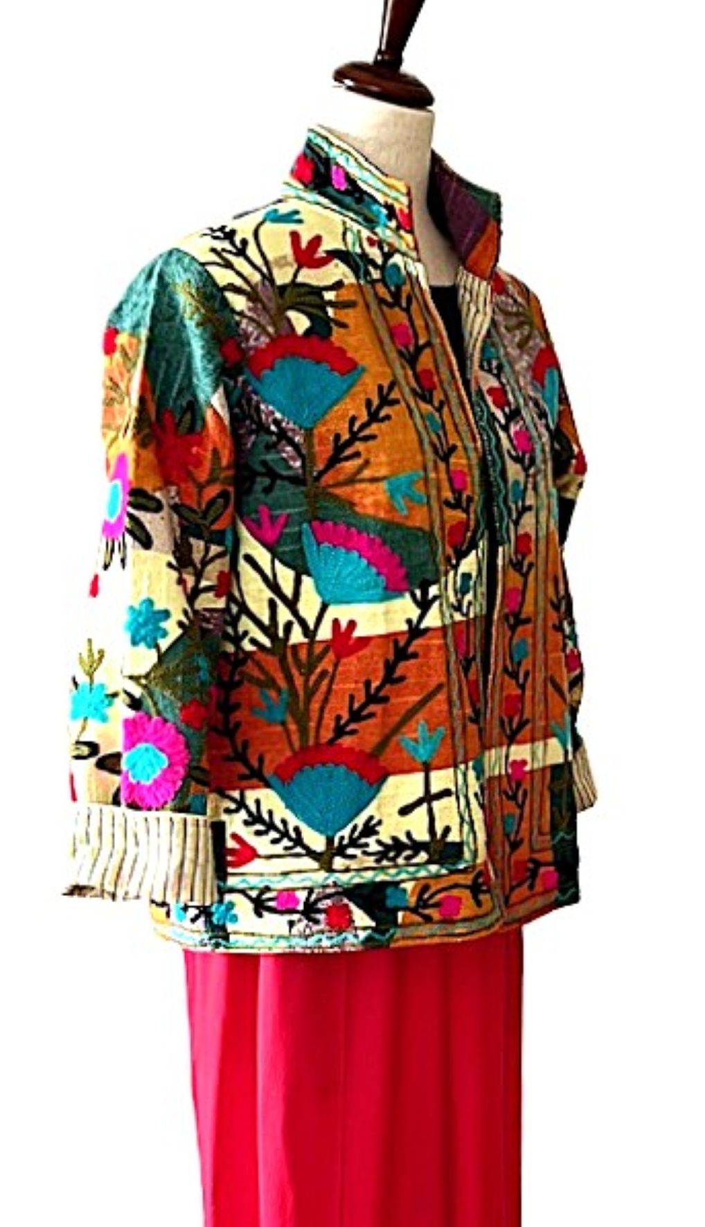 Jacket, Wearable Art Suzani Work Jacket, A Blend Of Traditional Art And Contemporary Fashion.