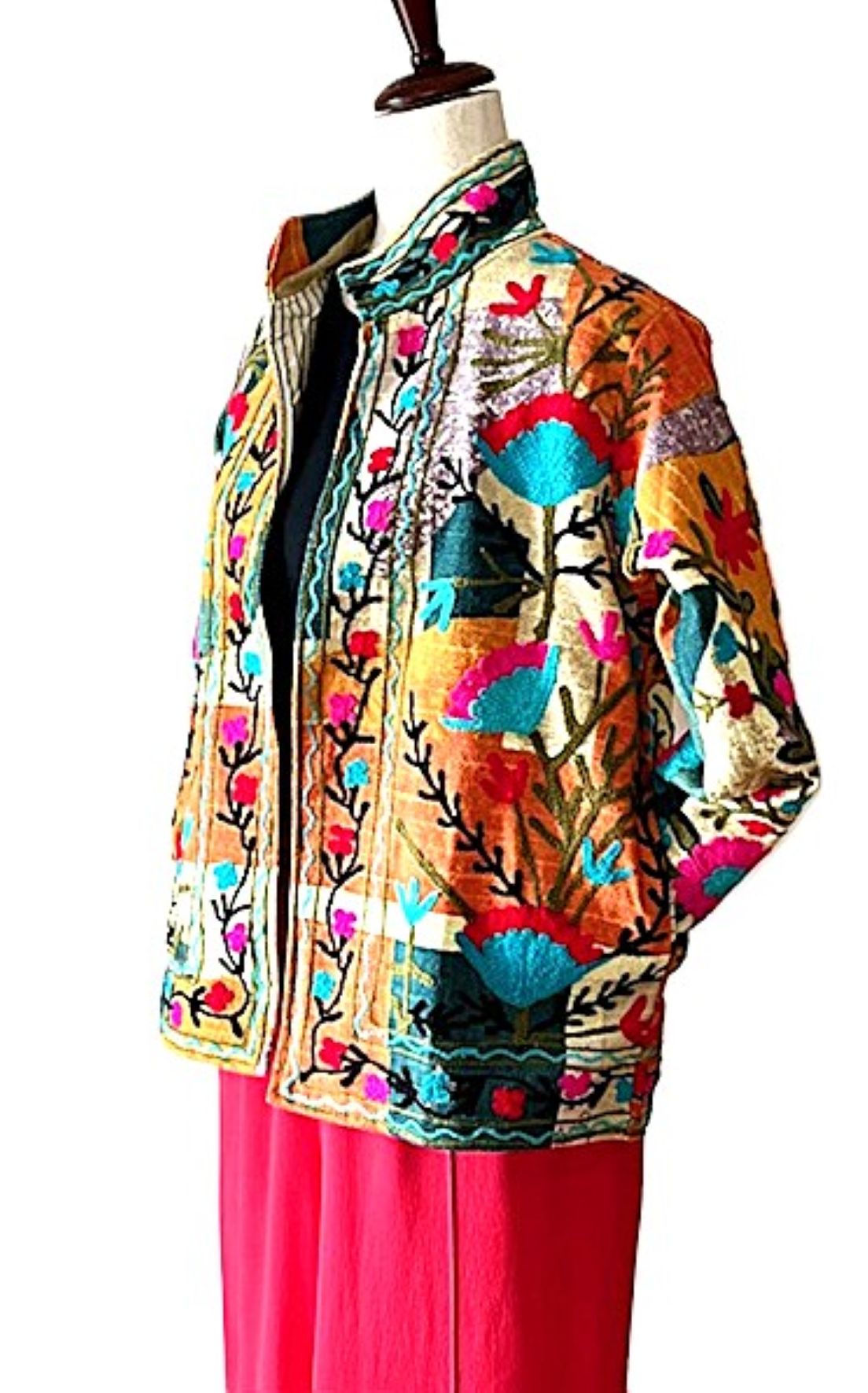 Jacket, Wearable Art Suzani Work Jacket, A Blend Of Traditional Art And Contemporary Fashion.