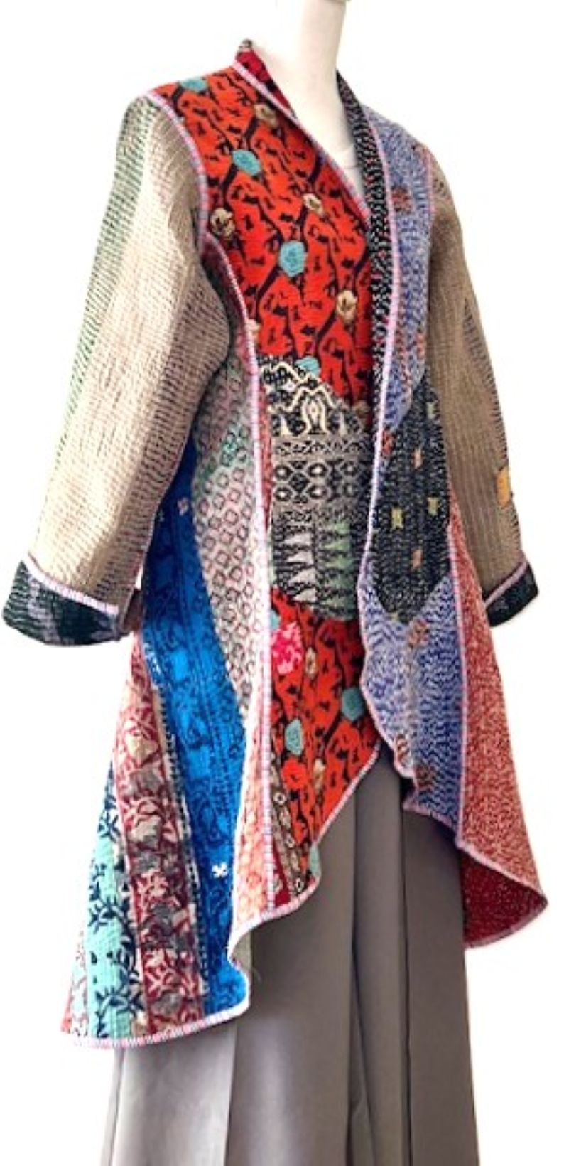 Tulip Cut Designer Waist Coat Is Fully Reversible. Kantha Stitching.