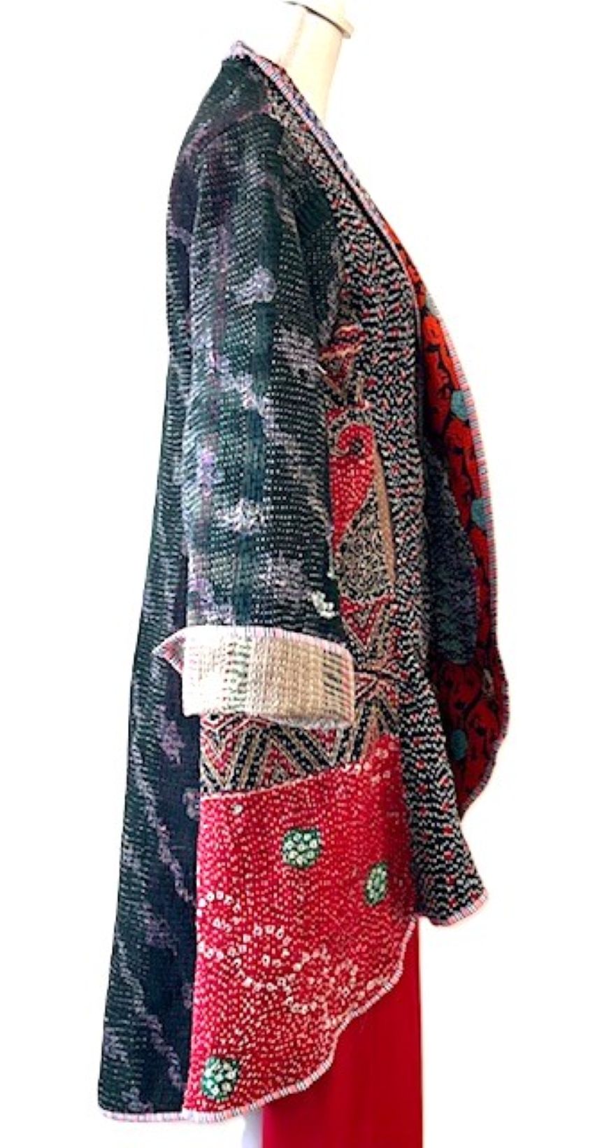 Tulip Cut Designer Waist Coat Is Fully Reversible. Kantha Stitching.