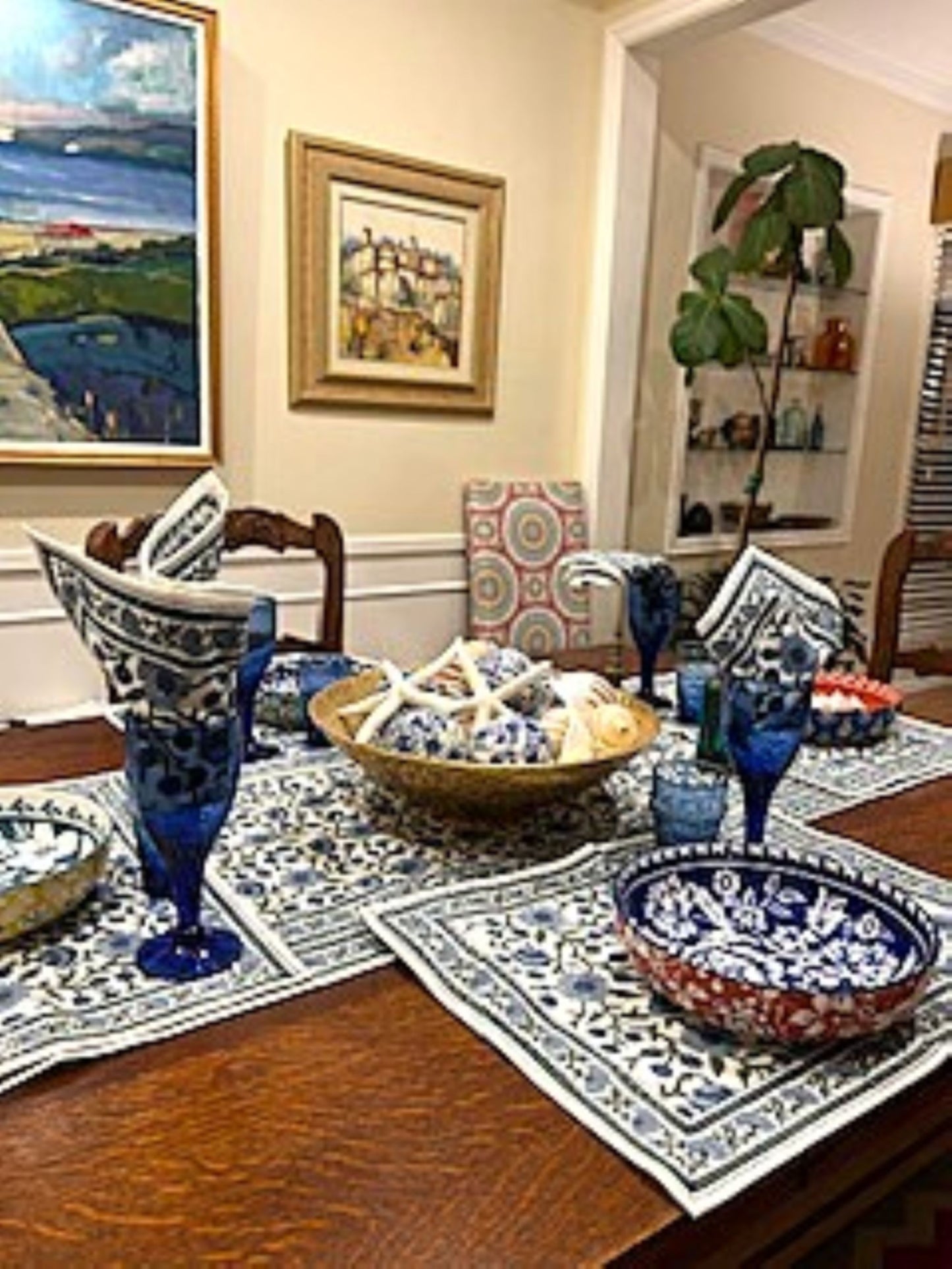 Linens. Complete Collection: Handmade Block Print (Blue and White)