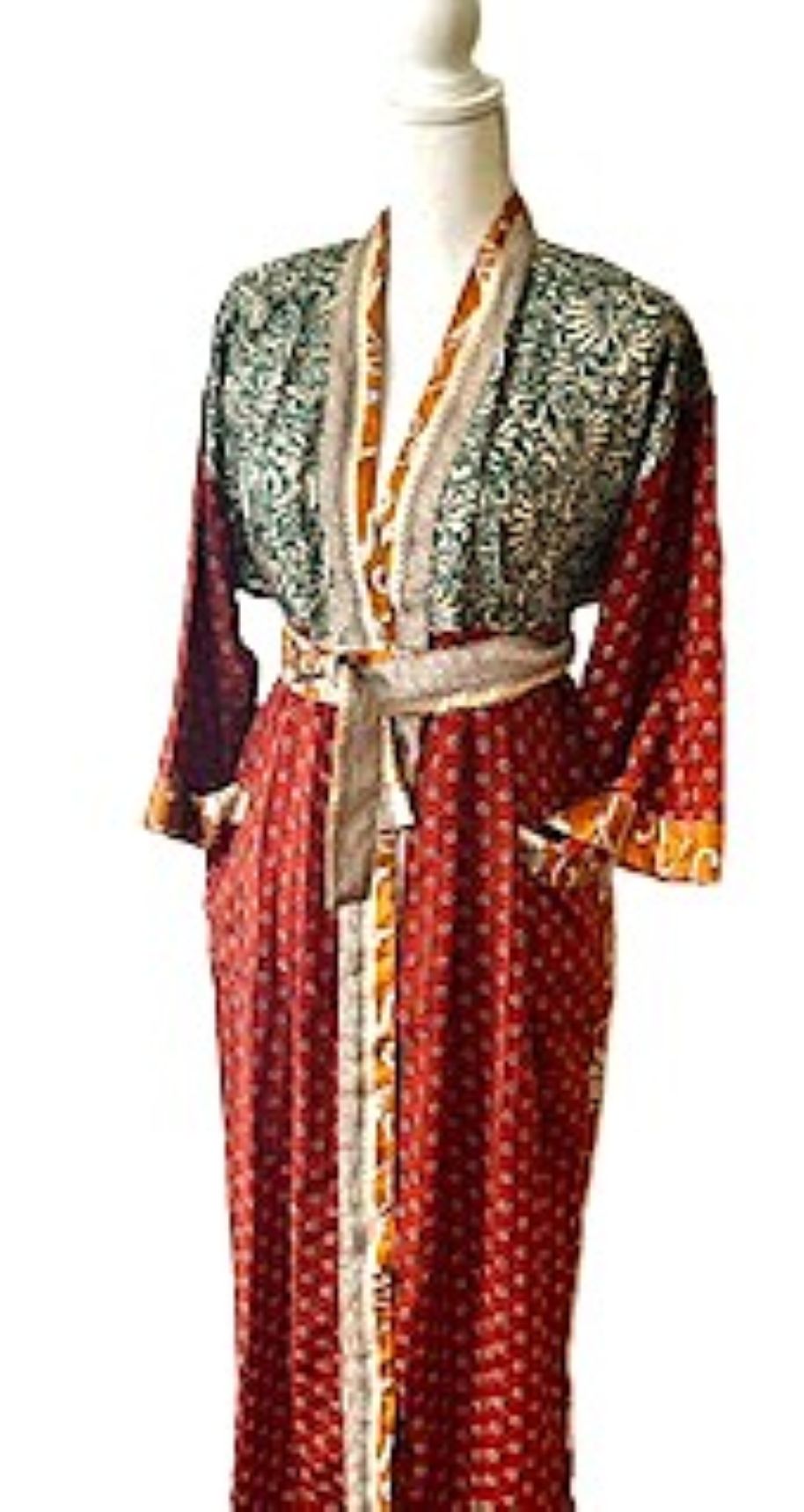 Top of the Line Silk Kimono Duster, Dramatic Abstract Print. Elegant (Rust)
