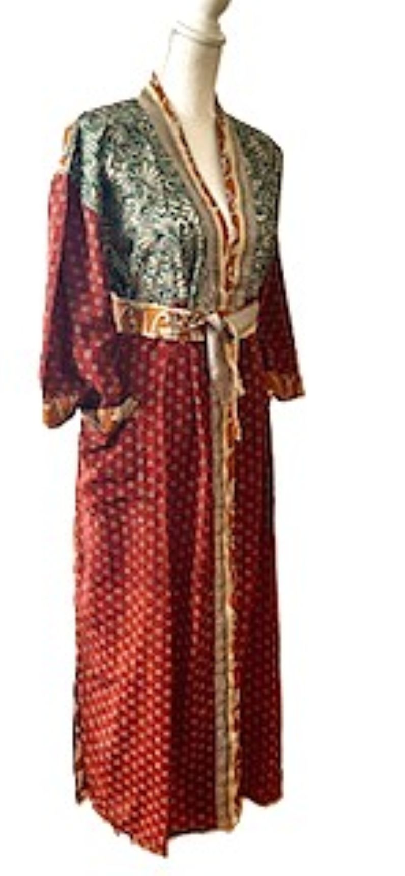 Top of the Line Silk Kimono Duster, Dramatic Abstract Print. Elegant (Rust)