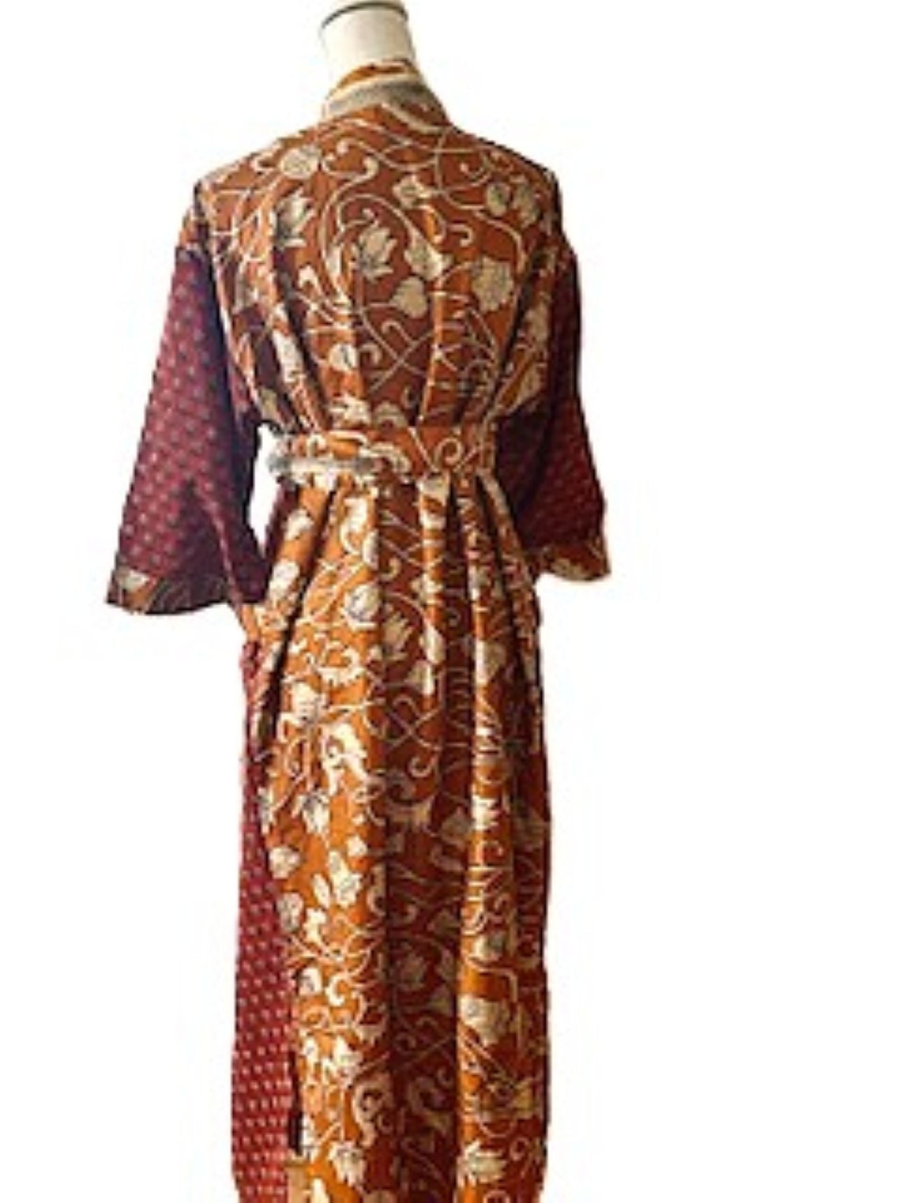 Top of the Line Silk Kimono Duster, Dramatic Abstract Print. Elegant (Rust)