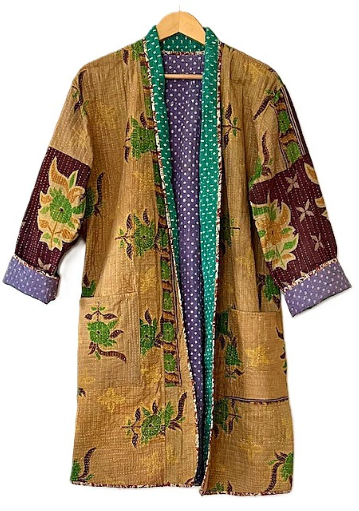 Hand Embroidered Fully Reversible Kantha Stitched Jacket. Unique.