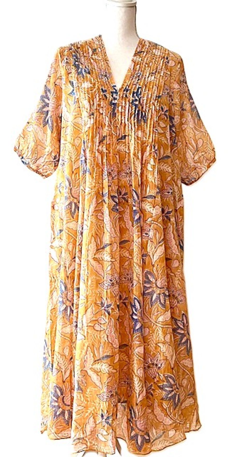 Dresses: Midi Floral Block Print Is Appealing and Comfortable. (Bronze)