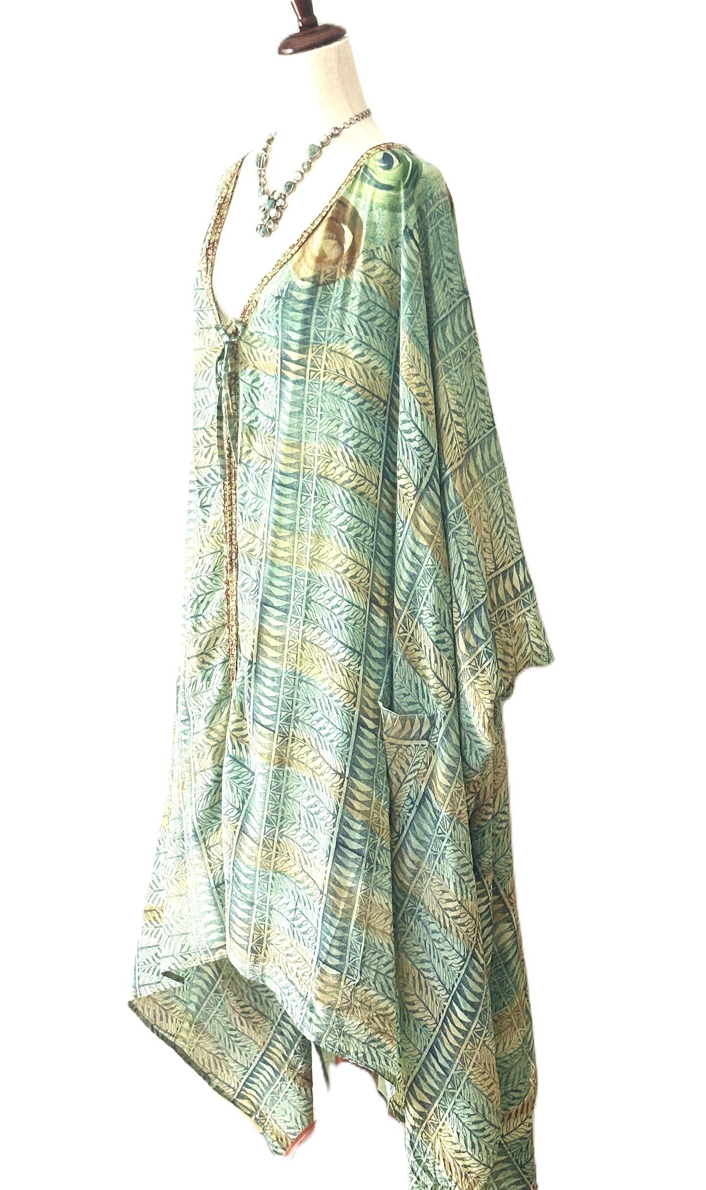 Vintage Silk Orchid Kimono Tie Front Mixed Print Layering Piece