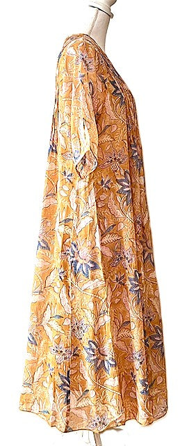 Dresses: Midi Floral Block Print Is Appealing and Comfortable. (Bronze)