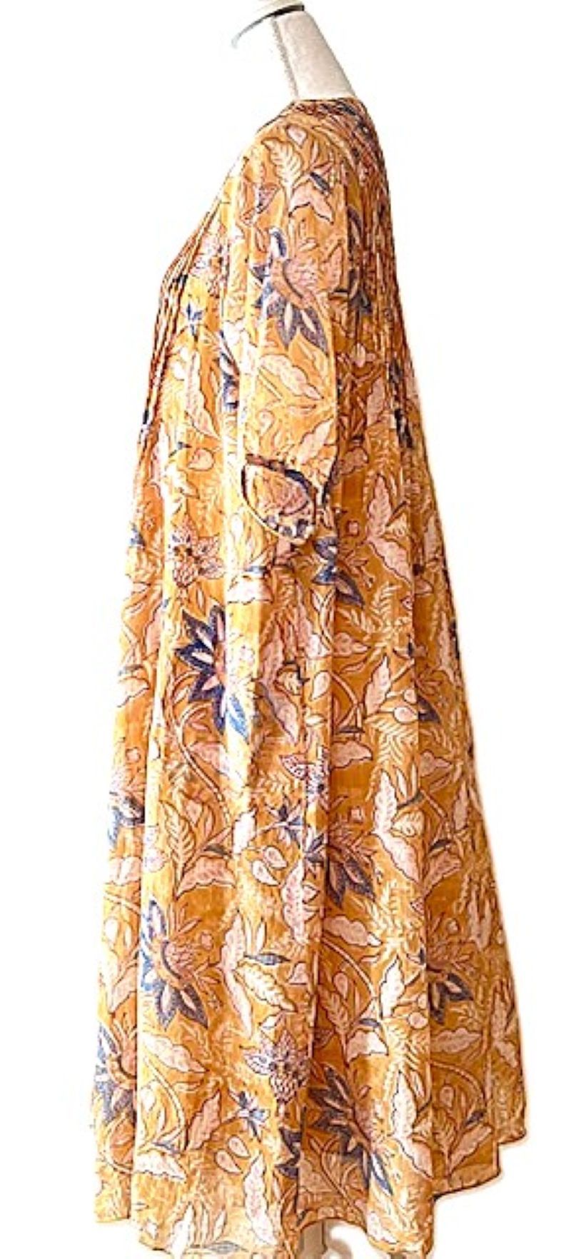 Dresses: Midi Floral Block Print Is Appealing and Comfortable. (Bronze)