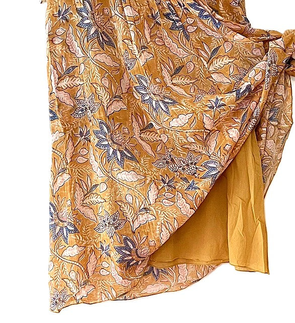 Dresses: Midi Floral Block Print Is Appealing and Comfortable. (Bronze)