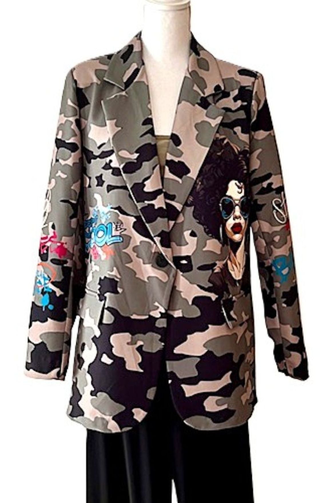 Contemporary Italian Disco Lady Camouflage Print Blazer