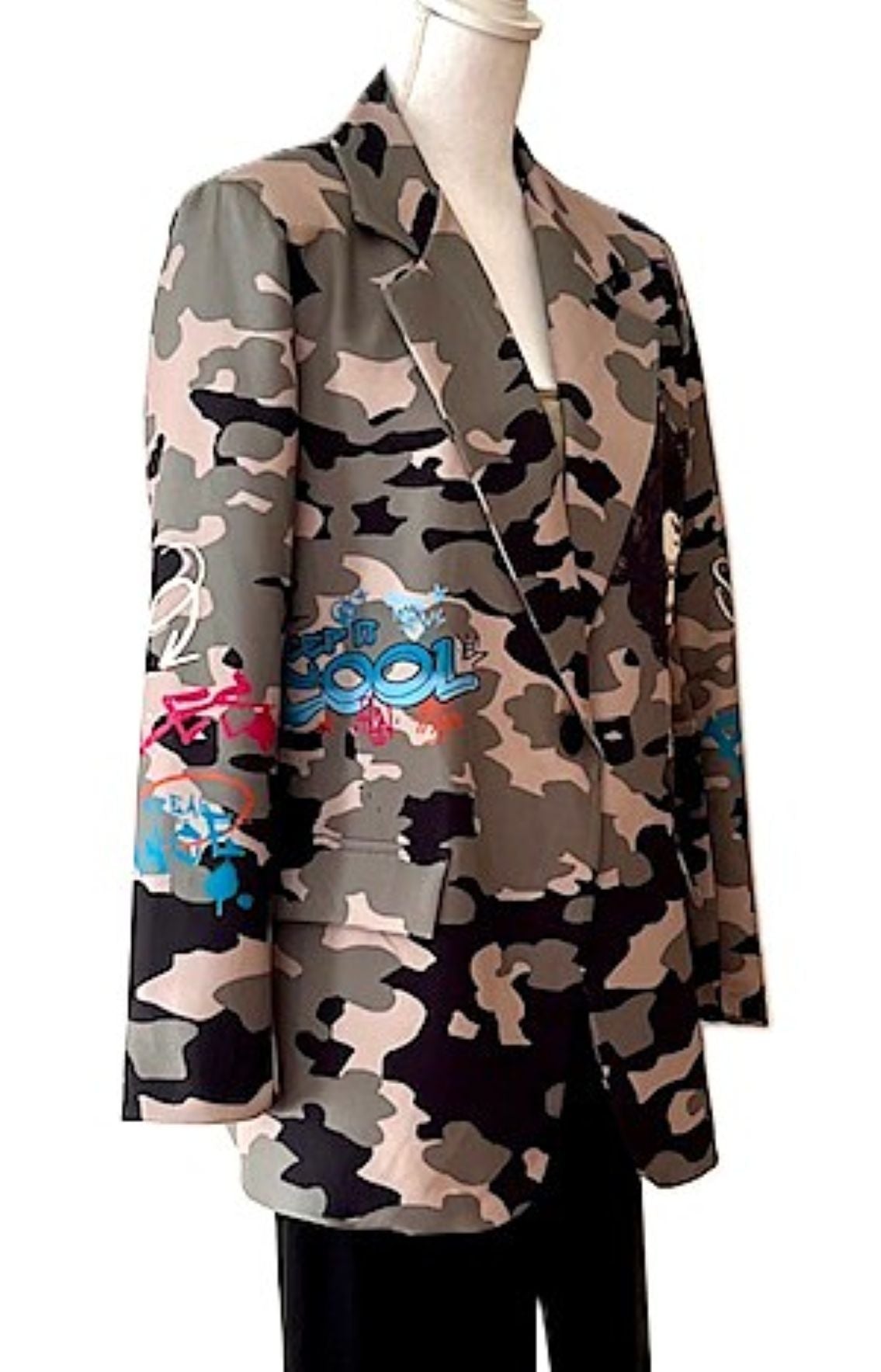 Contemporary Italian Disco Lady Camouflage Print Blazer