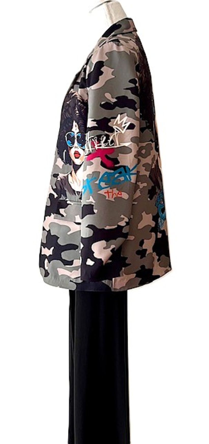 Contemporary Italian Disco Lady Camouflage Print Blazer