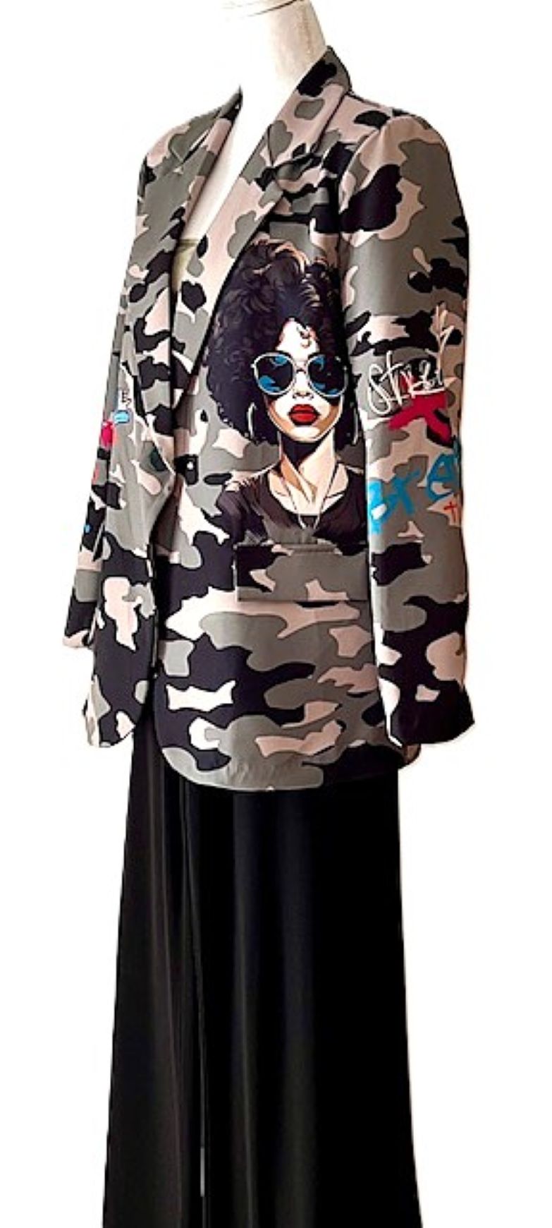 Contemporary Italian Disco Lady Camouflage Print Blazer