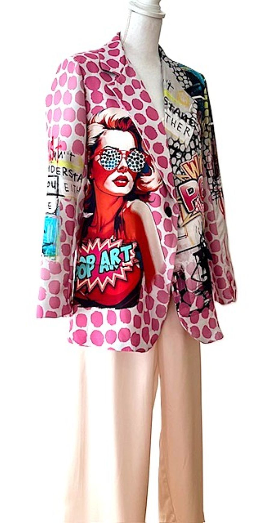 Contemporary Italian Pop Art Print Blazer Is Fun (Pink)