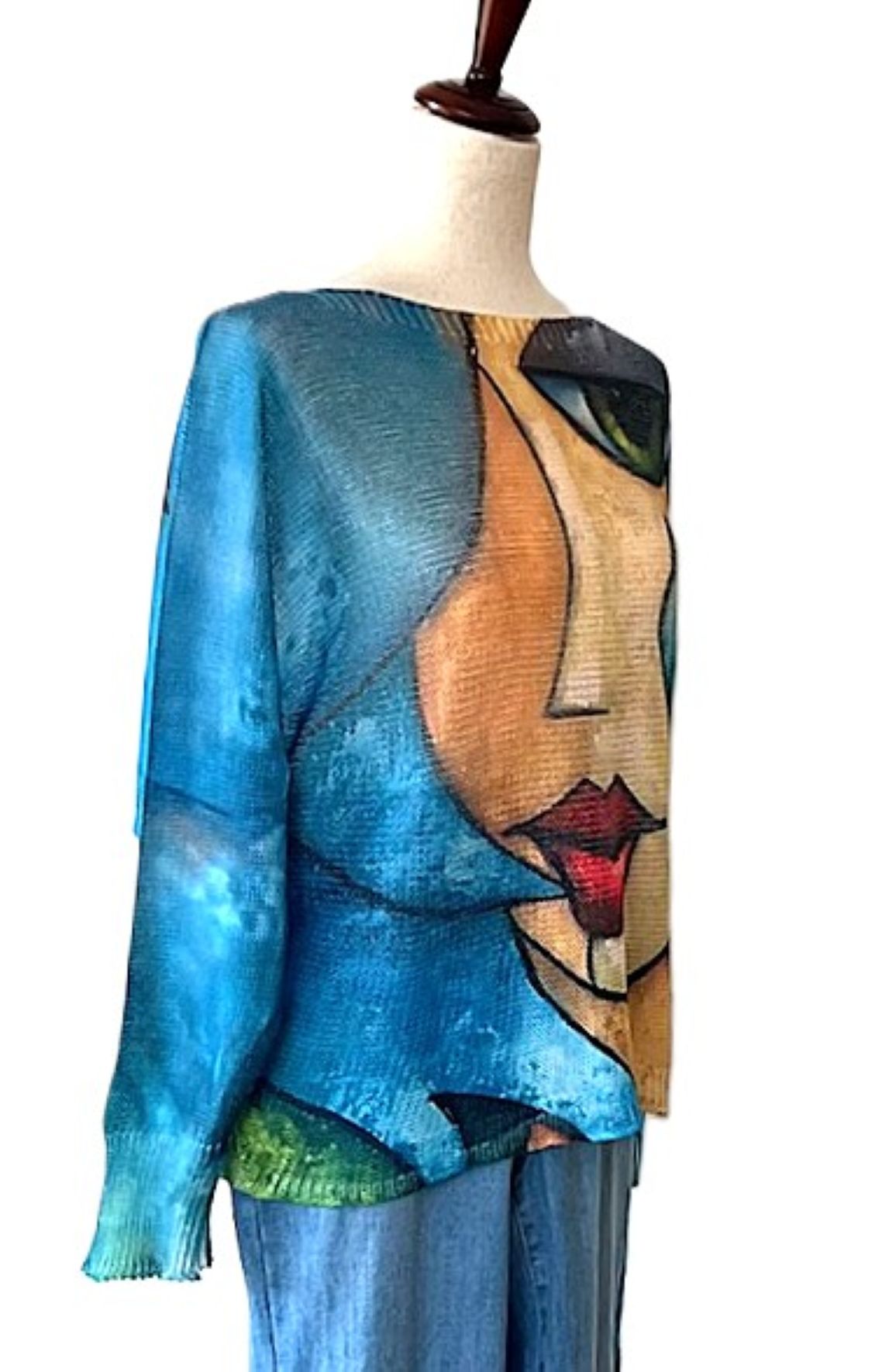 Italian Knit Sweater, Picasso. Best Seller, Great Color. (Turquoise)