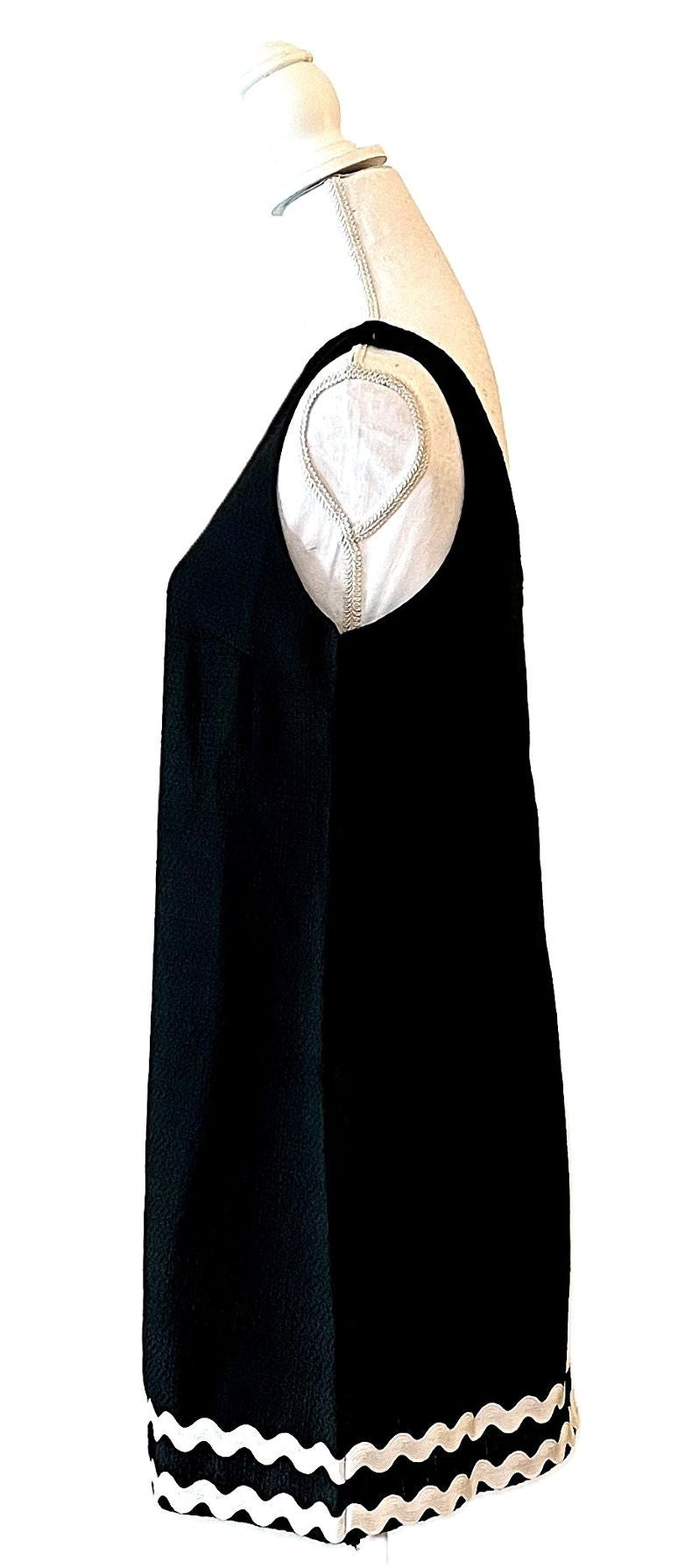 Scalloped Boat Neck Mini Dresss. Rick Rack Trim.