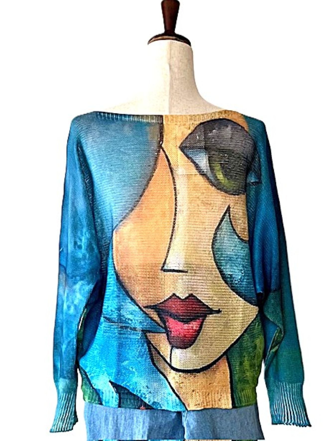 Italian Knit Sweater, Picasso. Best Seller, Great Color. (Turquoise)