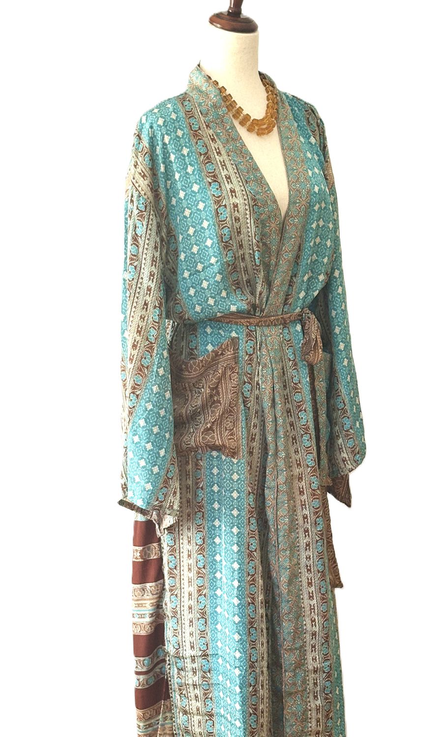 Long Silk Kimono Duster, Dramatic Two Tone And Elegant (Aqua)