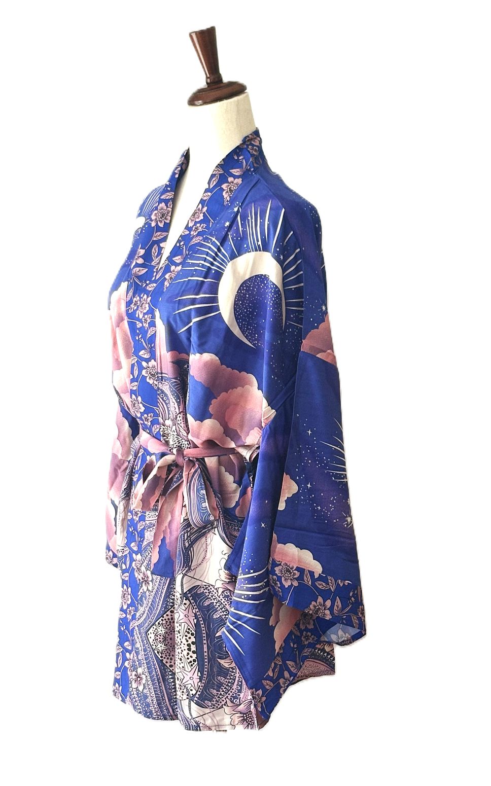 Short Moon Phase Kimono Jacket. Celestial (Pink Blue)