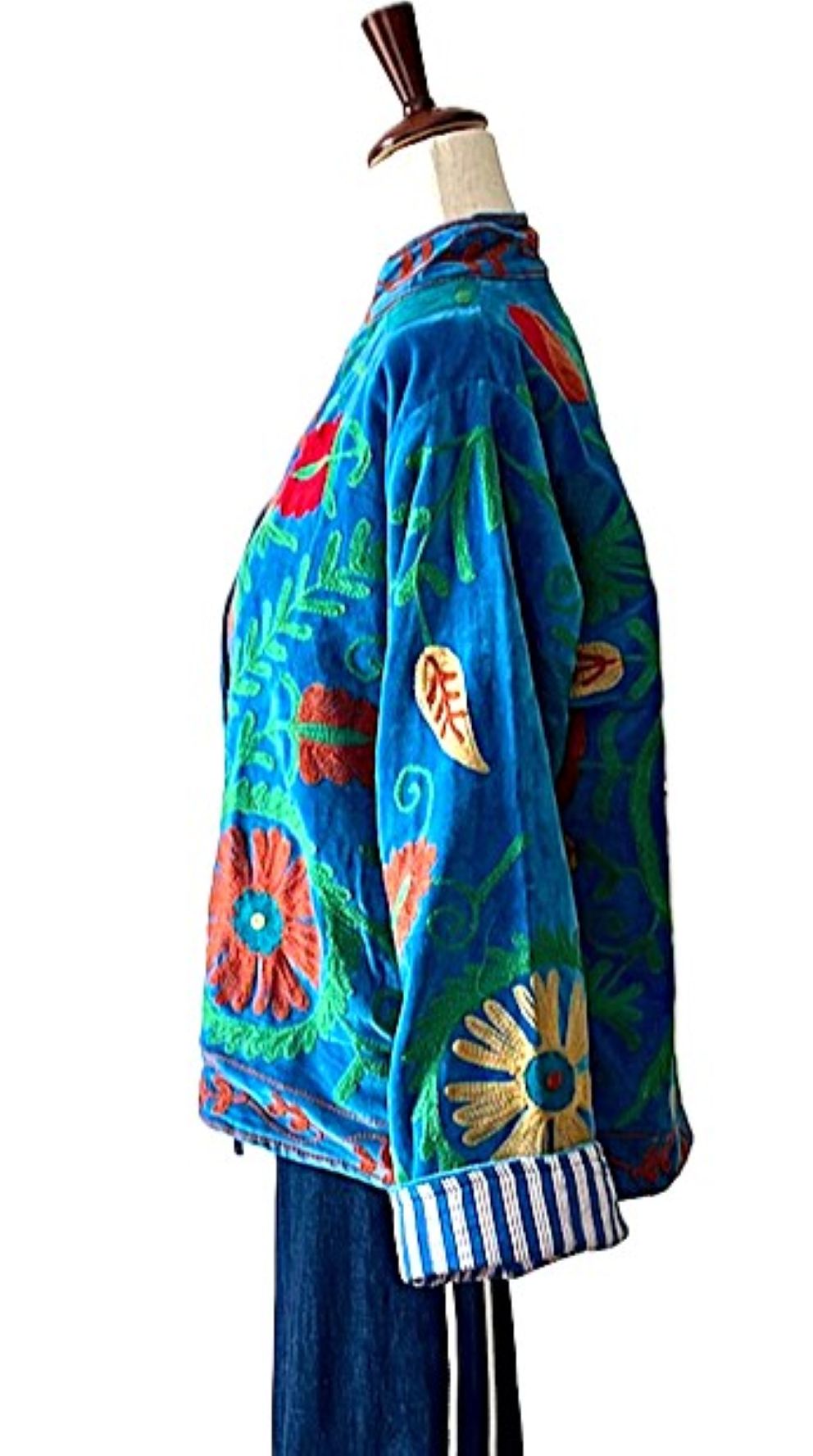 Jacket, Wearable Art In This Hand Embroidered Short Cotton Velvet Jacket, Fully Reversible. (Royal)