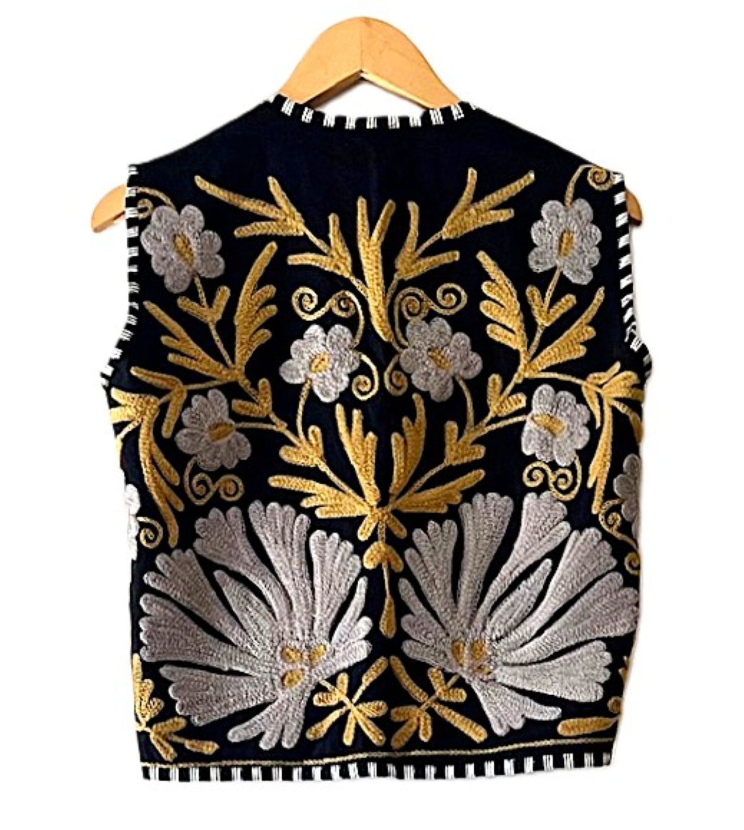 Fully Reversible Designer Handmade Embroidered Vest. Stunning. (Black Gold)
