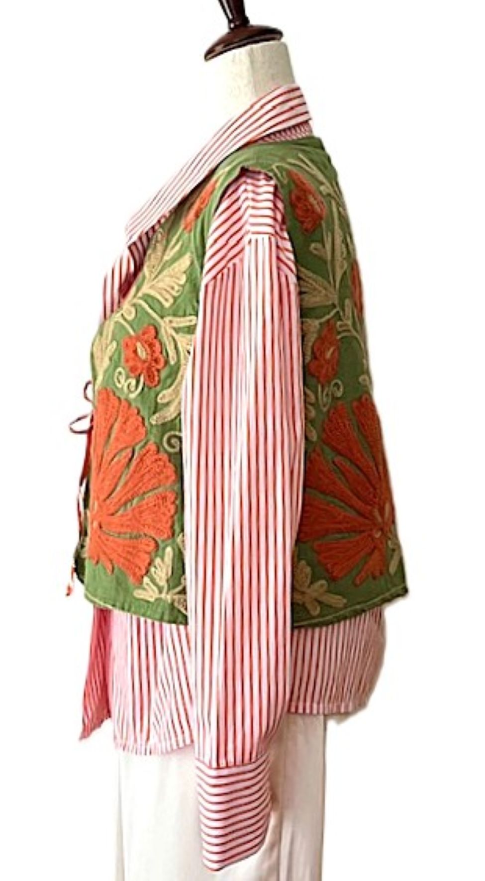 Fully Reversible Designer Handmade Embroidered Vest. Looks Smart (Green Red)