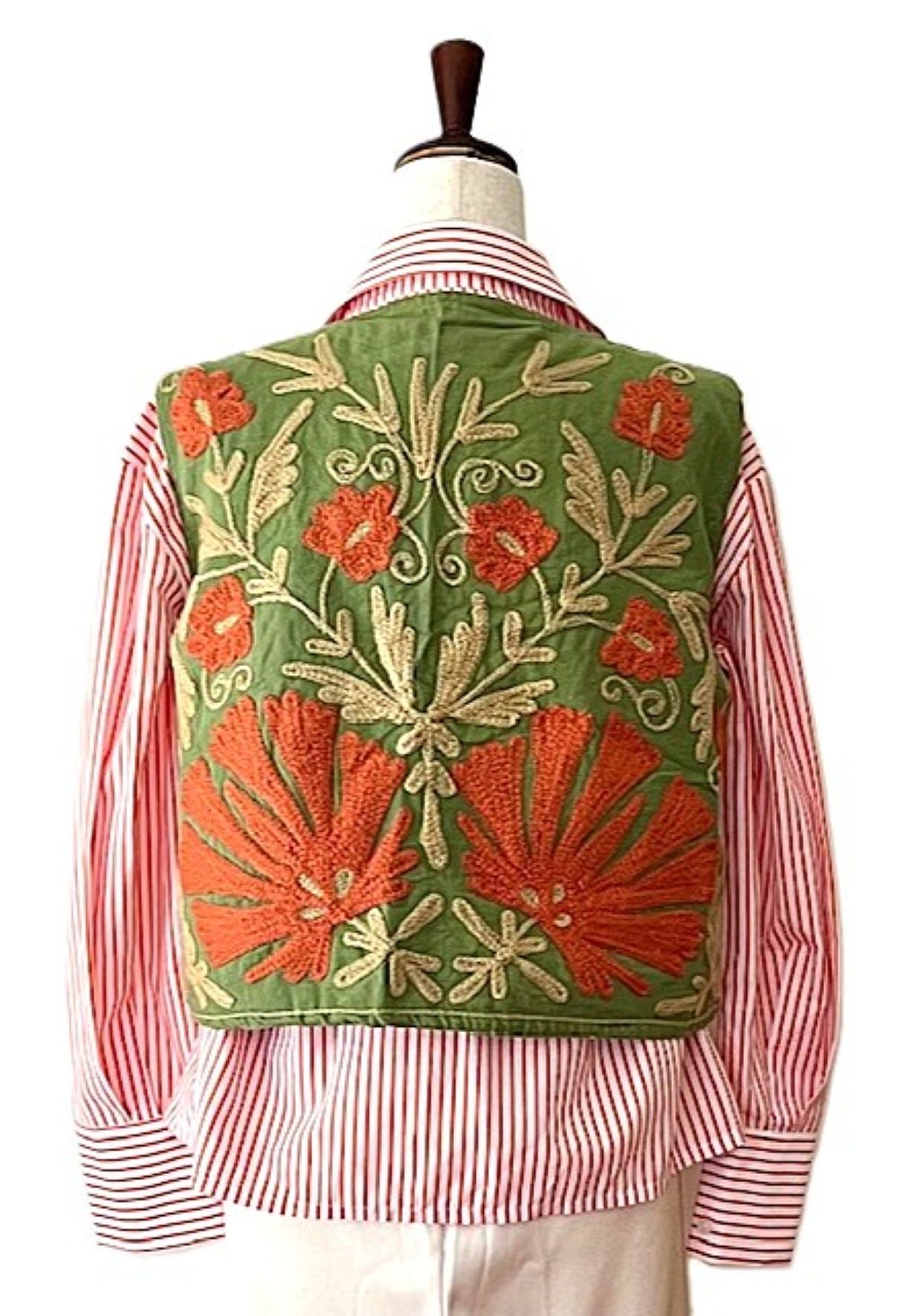Fully Reversible Designer Handmade Embroidered Vest. Looks Smart (Green Red)