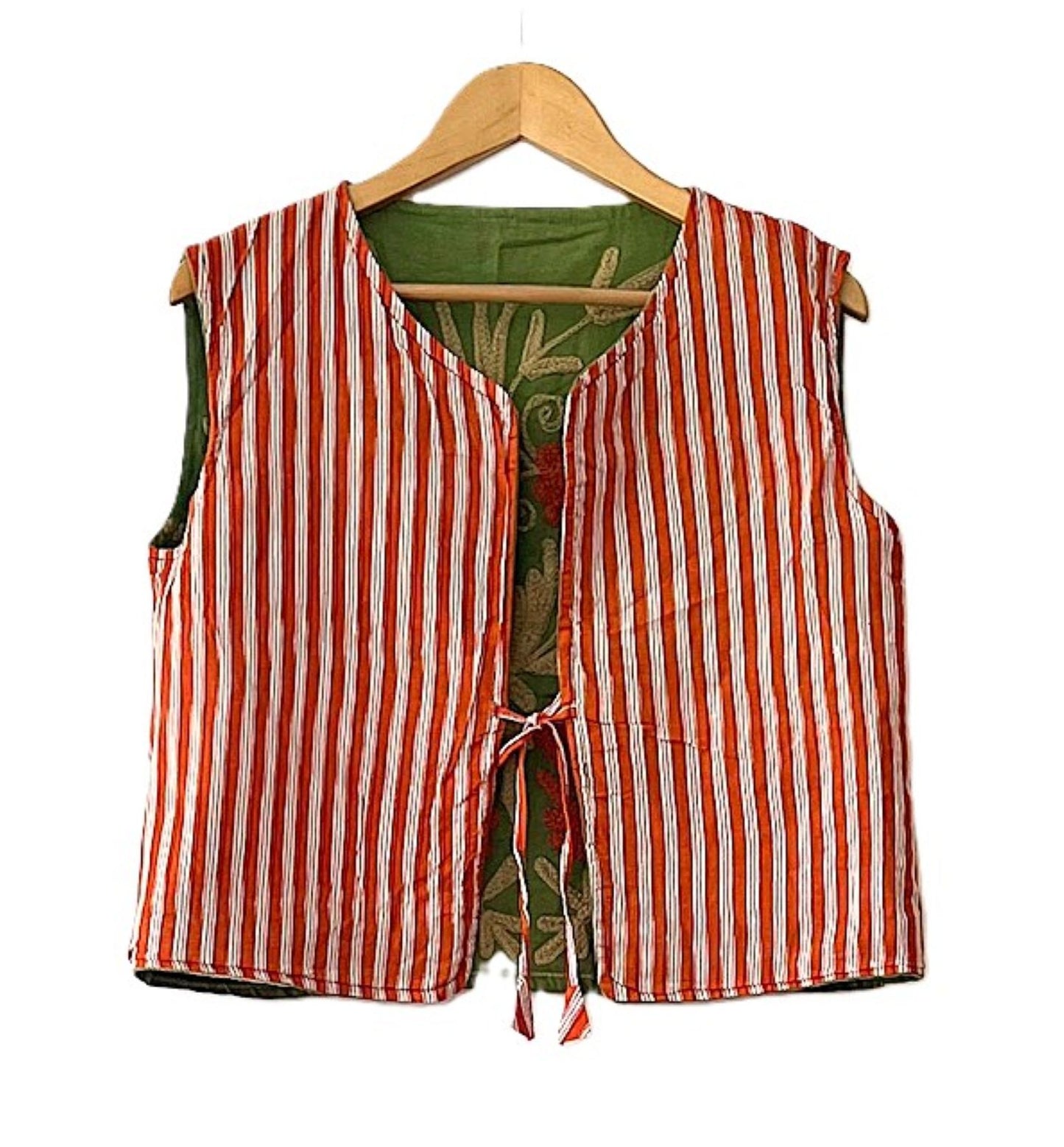 Fully Reversible Designer Handmade Embroidered Vest. Looks Smart (Green Red)