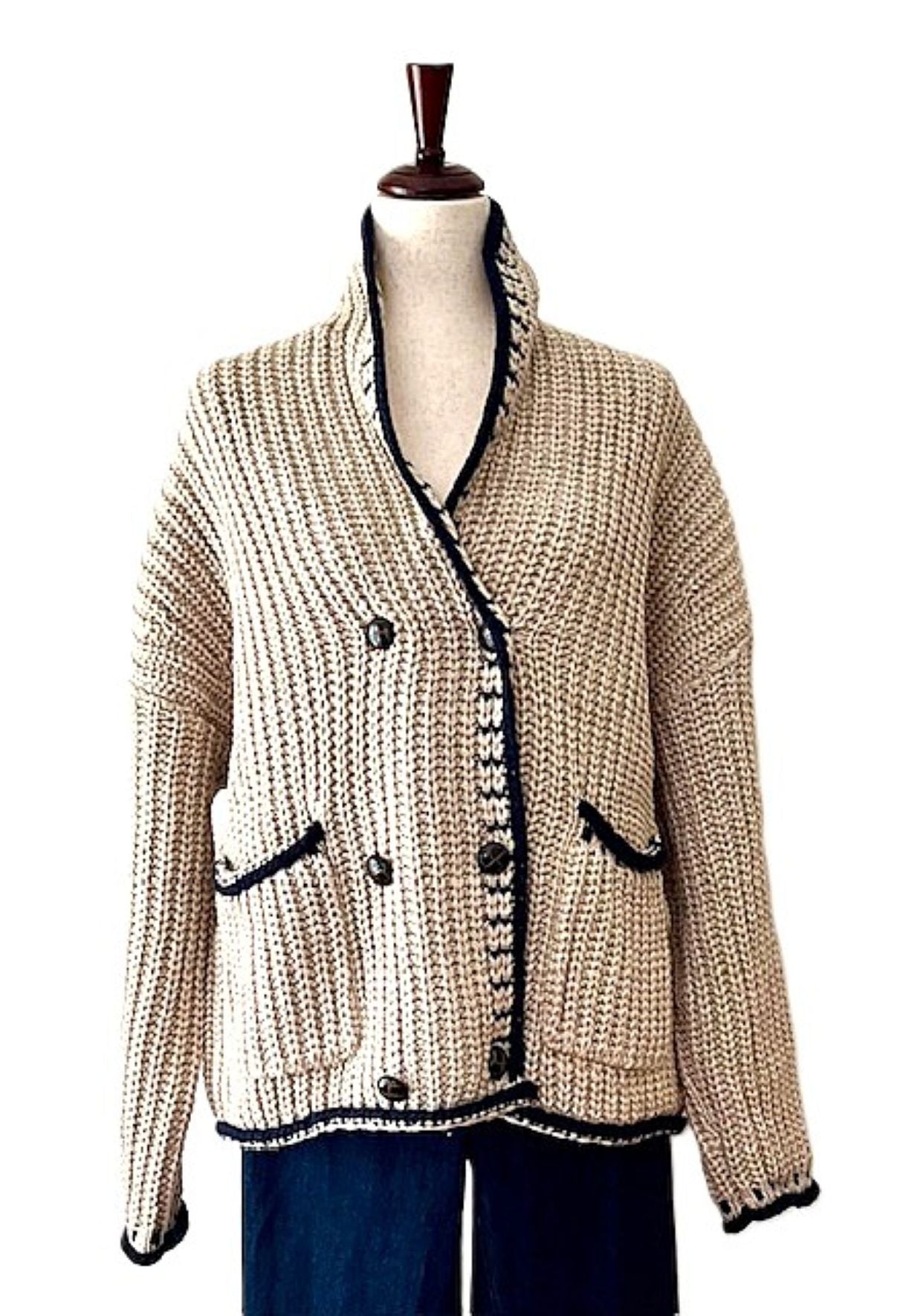 Jacket, Preppy Goes Boho In This Chunky Knit Cardigan Sweater. (Oatmeal)