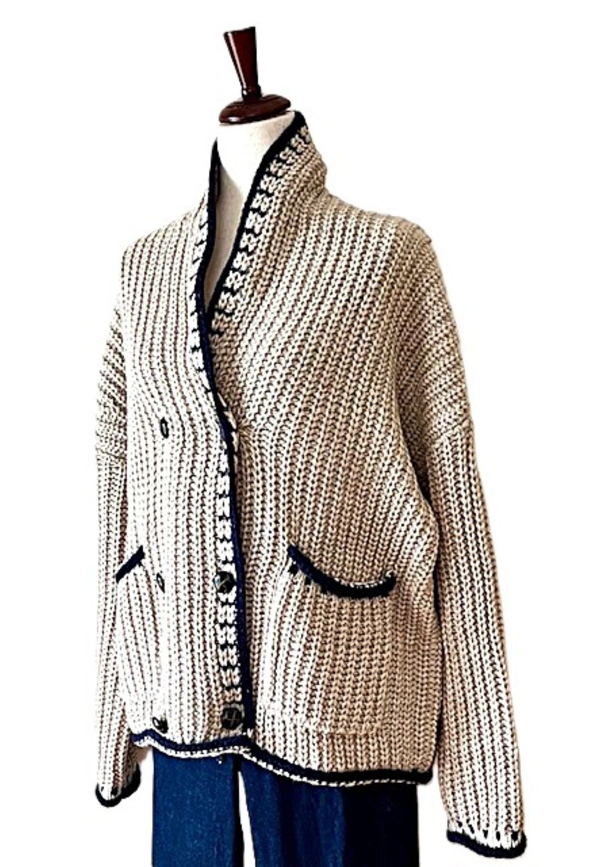 Jacket, Preppy Goes Boho In This Chunky Knit Cardigan Sweater. (Oatmeal)