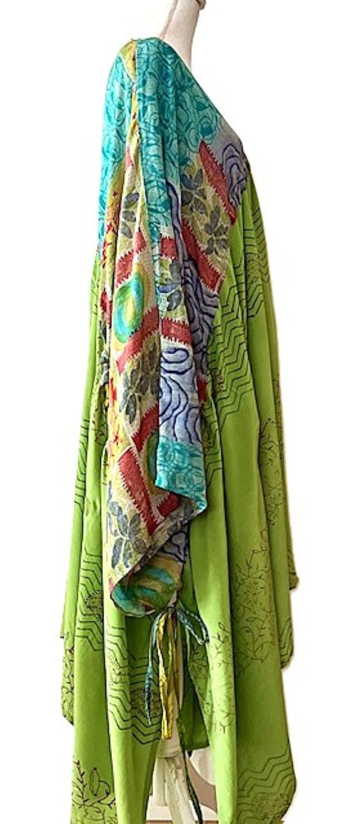 Kantha Bae Eclipse Mixed Silk Print Dress. (Green)