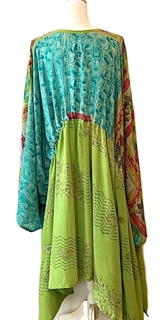 Kantha Bae Eclipse Mixed Silk Print Dress. (Green)