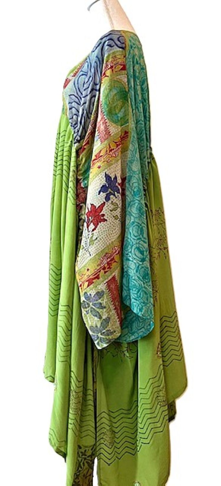 Kantha Bae Eclipse Mixed Silk Print Dress (Green)