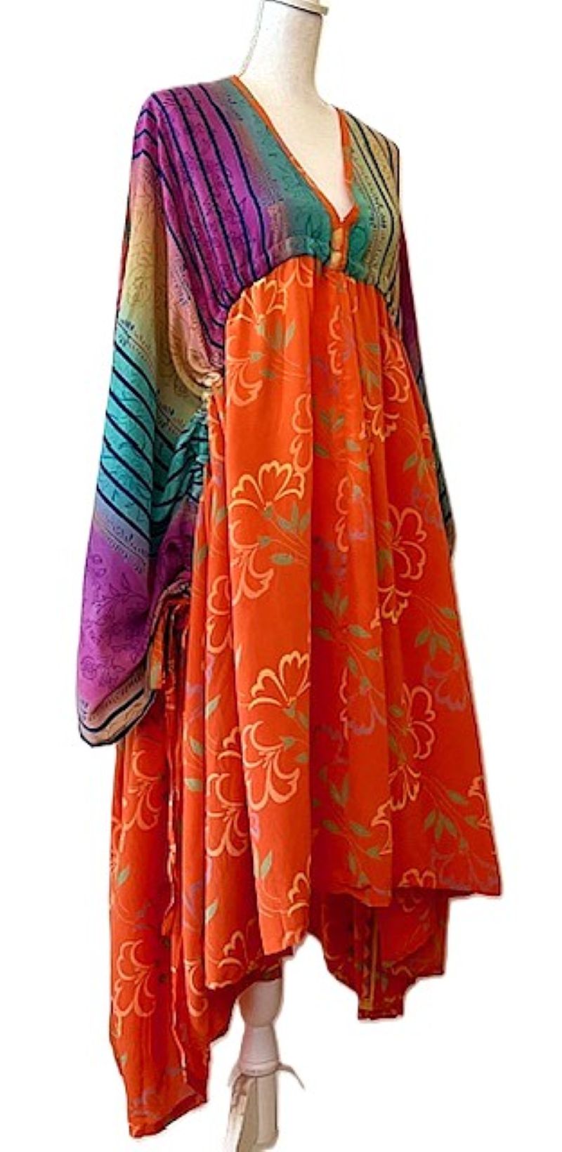Kantha Bae Eclipse Mixed Silk Print Dress. (Orange)
