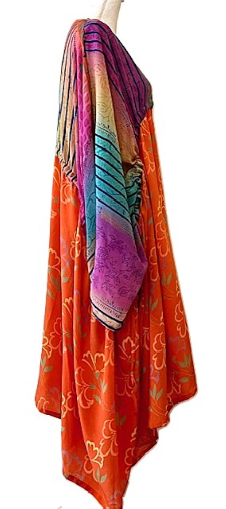 Kantha Bae Eclipse Mixed Silk Print Dress. (Orange)