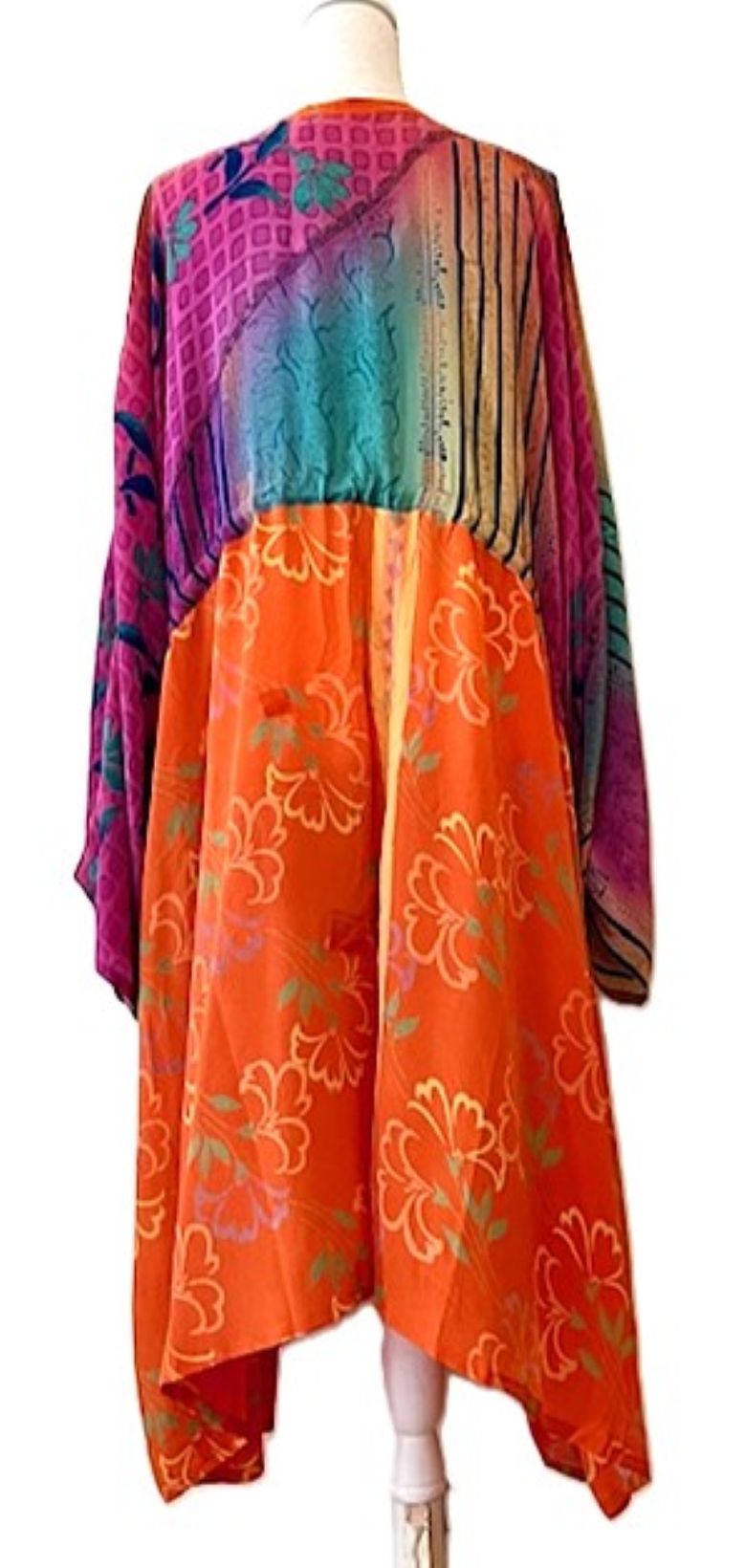 Kantha Bae Eclipse Mixed Silk Print Dress. (Orange)