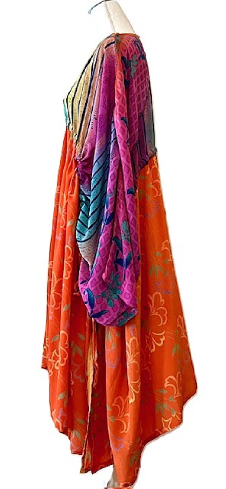 Kantha Bae Eclipse Mixed Silk Print Dress. (Orange)
