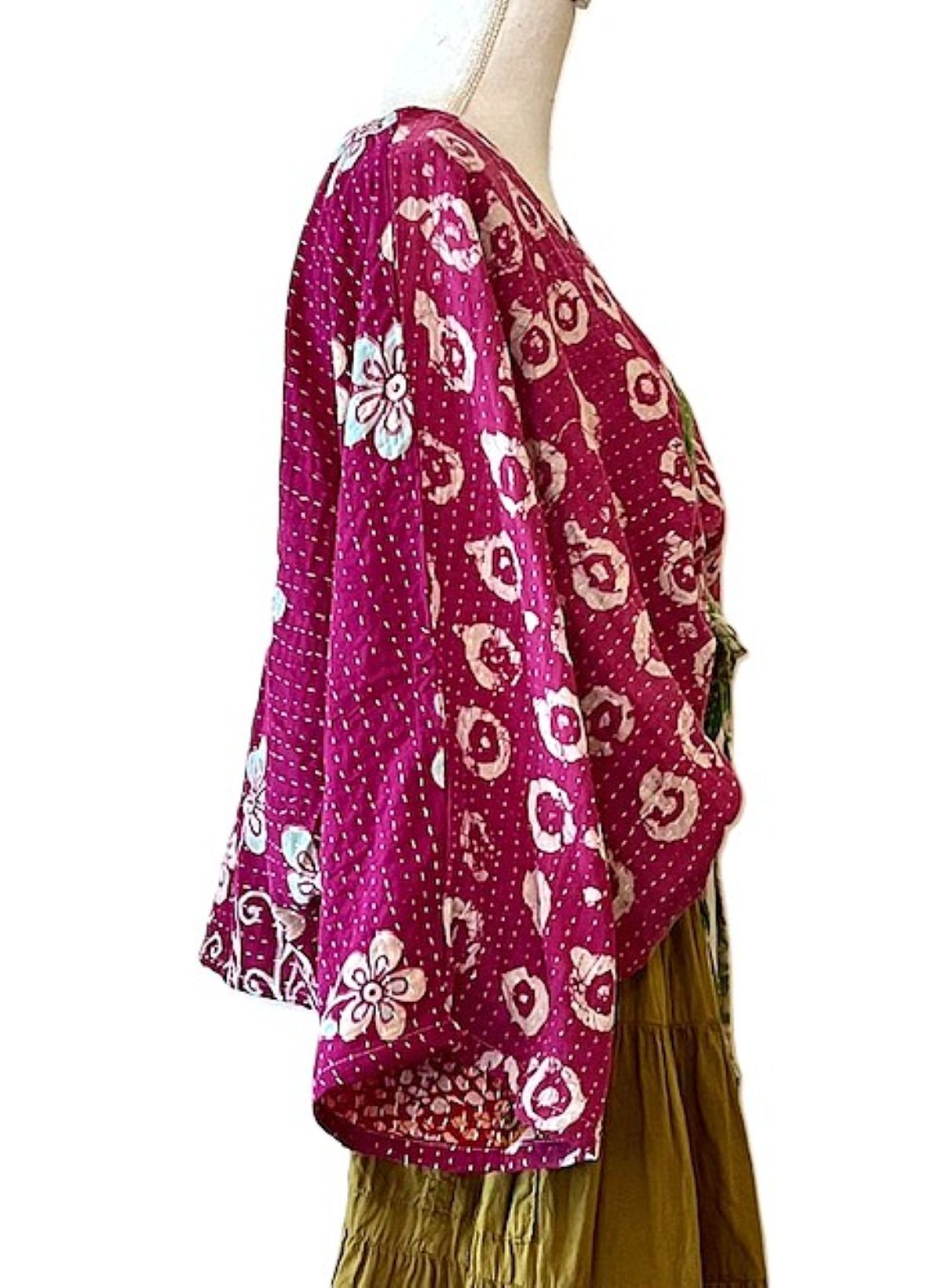 Kantha Bae Cotton Artisan Butterfly Top (Green and Purple)