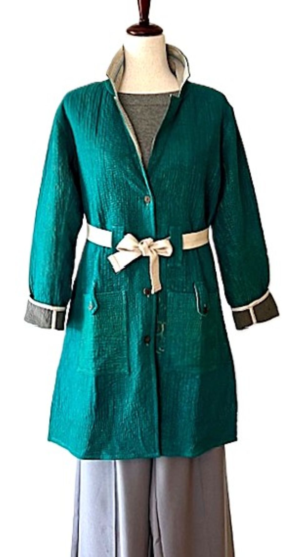 Specialty Collection: Unique Bohemian Outerwear Patchwork Coat Fully Reversible. (Teal)