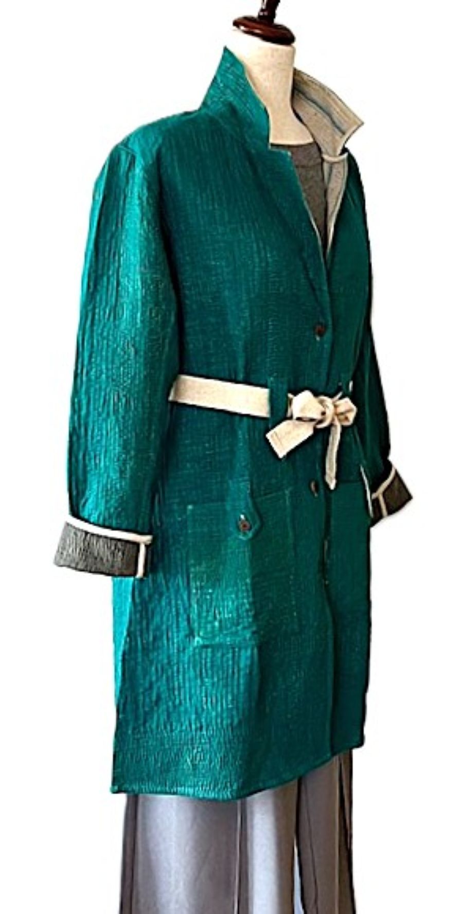 Specialty Collection: Unique Bohemian Outerwear Patchwork Coat Fully Reversible. (Teal)