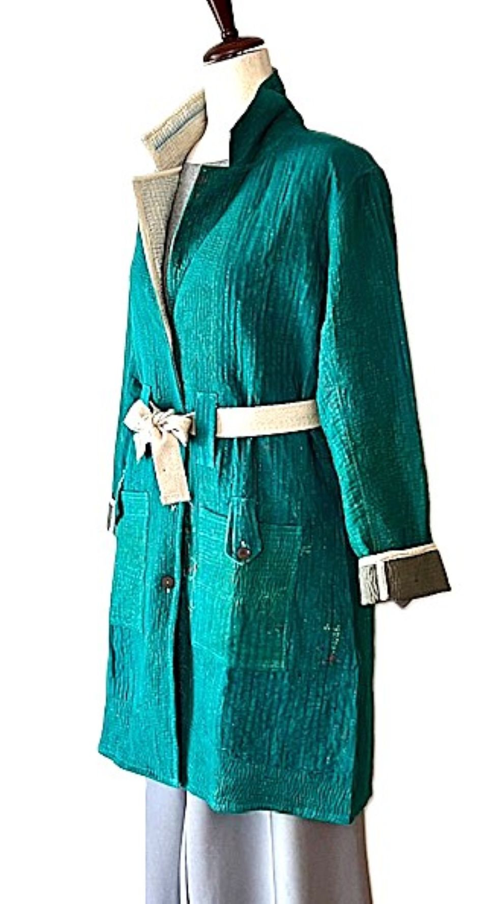 Specialty Collection: Unique Bohemian Outerwear Patchwork Coat Fully Reversible. (Teal)