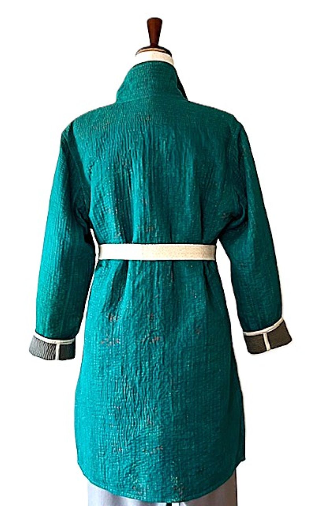 Specialty Collection: Unique Bohemian Outerwear Patchwork Coat Fully Reversible. (Teal)