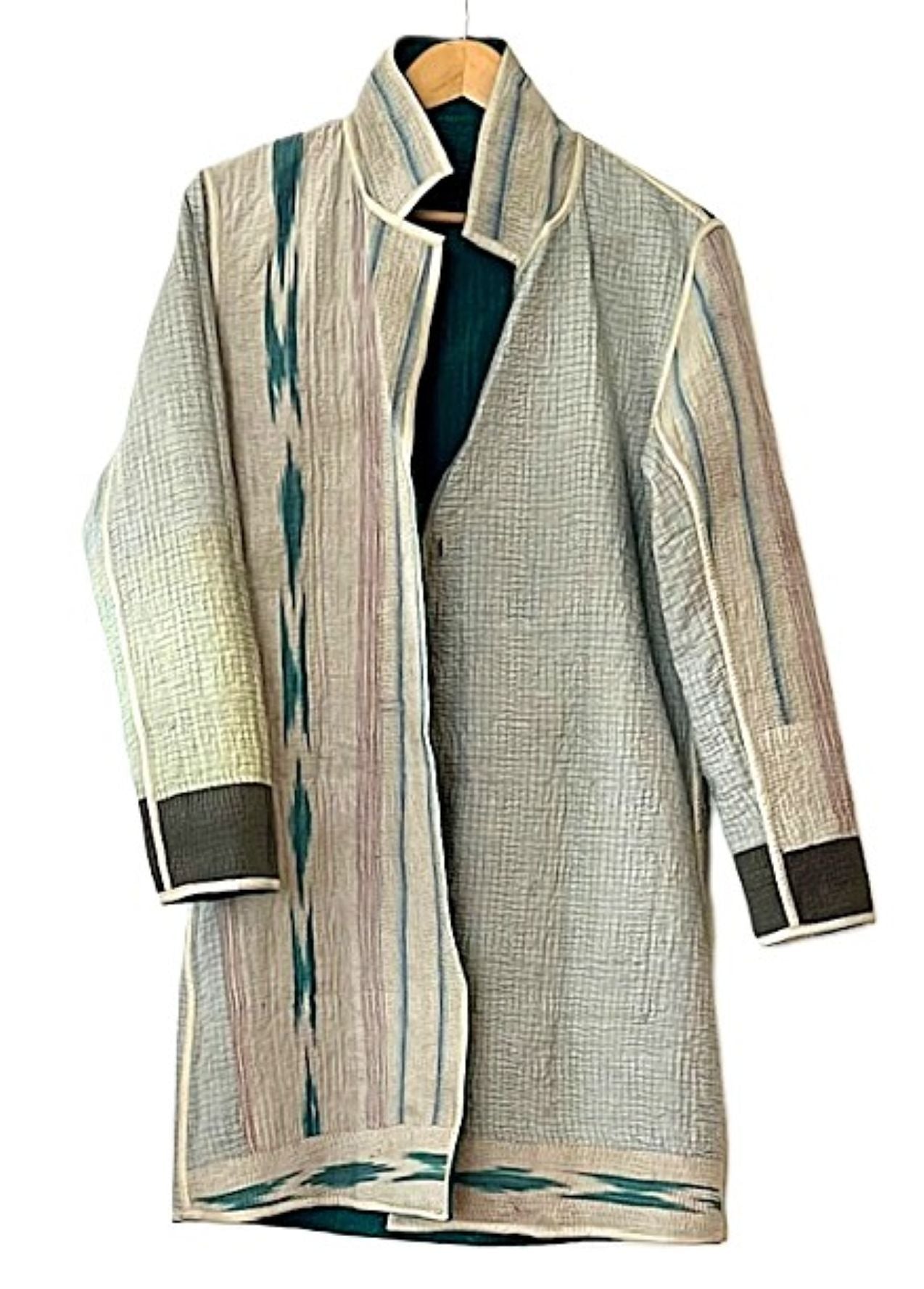 Specialty Collection: Unique Bohemian Outerwear Patchwork Coat Fully Reversible. (Teal)