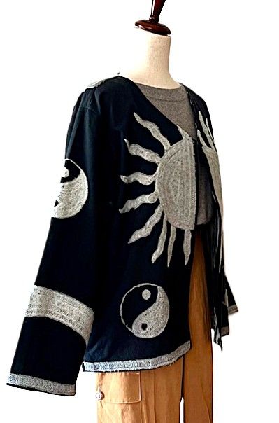 Jacket, Wearable Art In This Hand Embroidered Abstract Art Jacket. Short and Fully Reversible.(Black Silver)