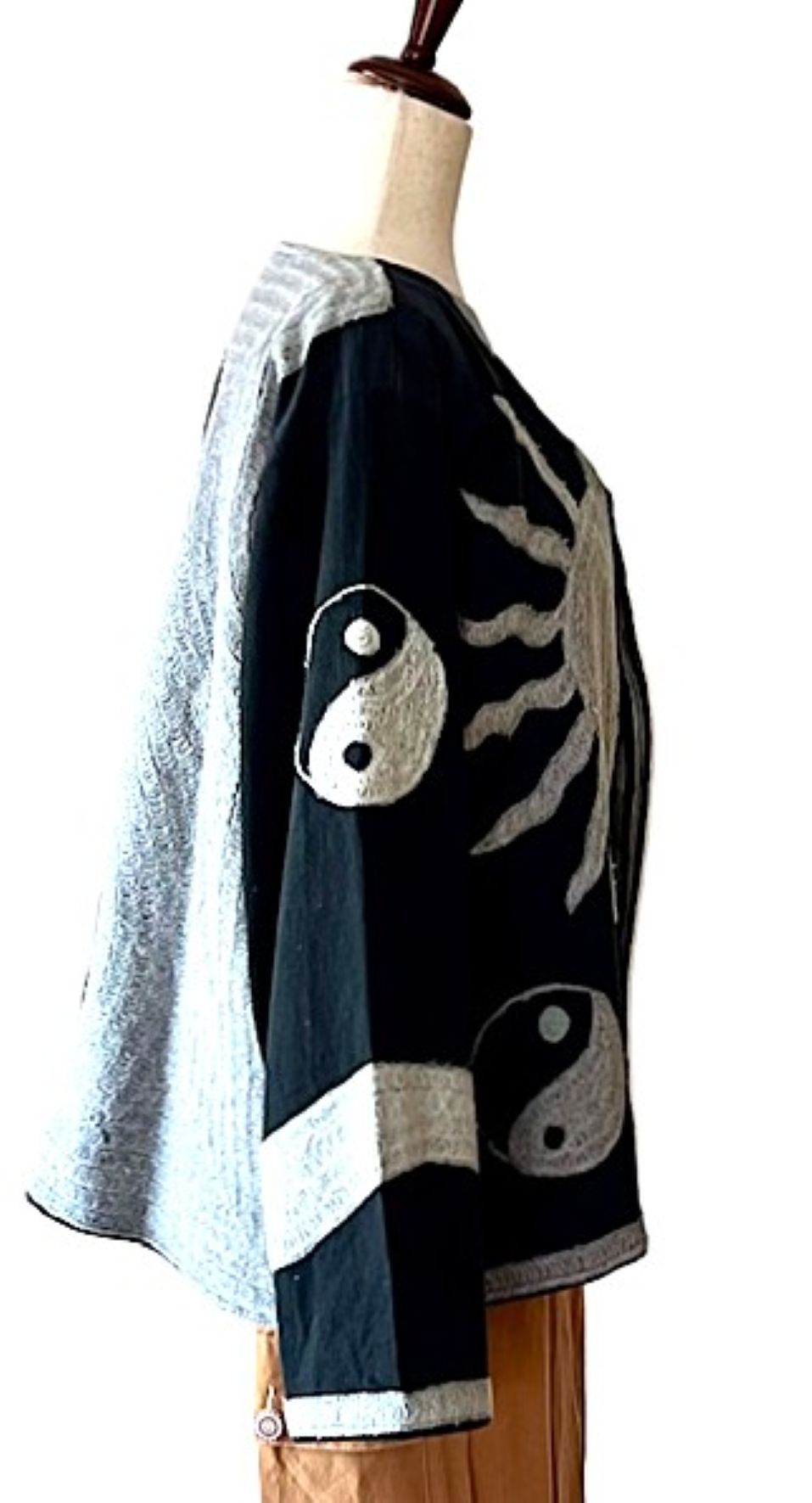 Jacket, Wearable Art In This Hand Embroidered Abstract Art Jacket. Short and Fully Reversible.(Black Silver)