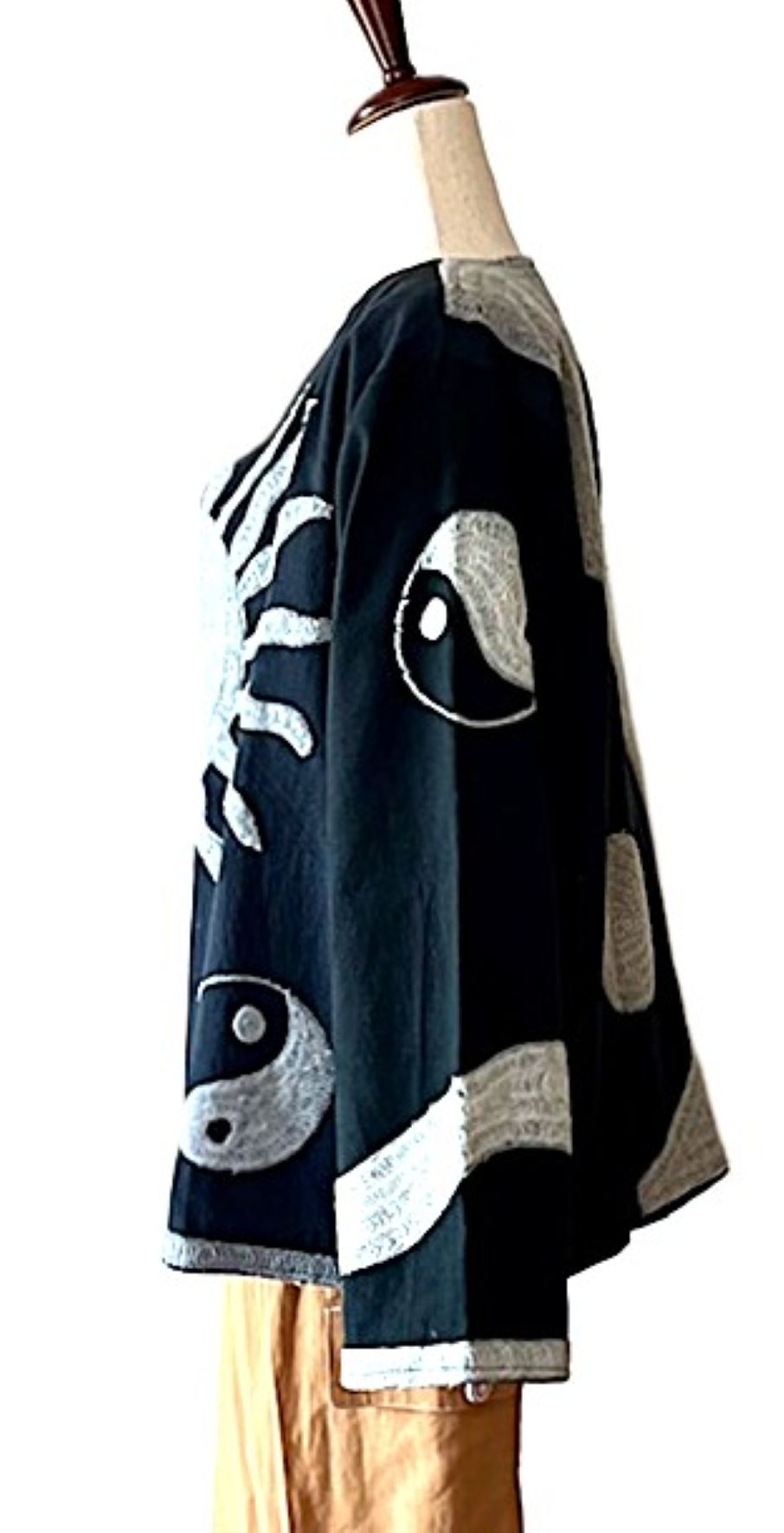 Jacket, Wearable Art In This Hand Embroidered Abstract Art Jacket. Short and Fully Reversible.(Black Silver)